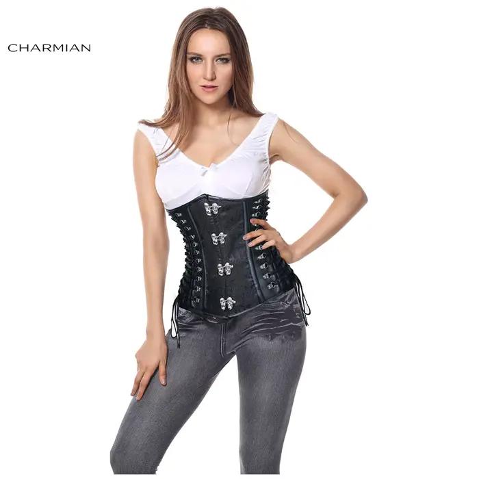 Charmian Steampunk Corset en cuir femme Vintage grande taille spirale acier désossé PVC Corset sous le buste taille formateur Goth Bustiers