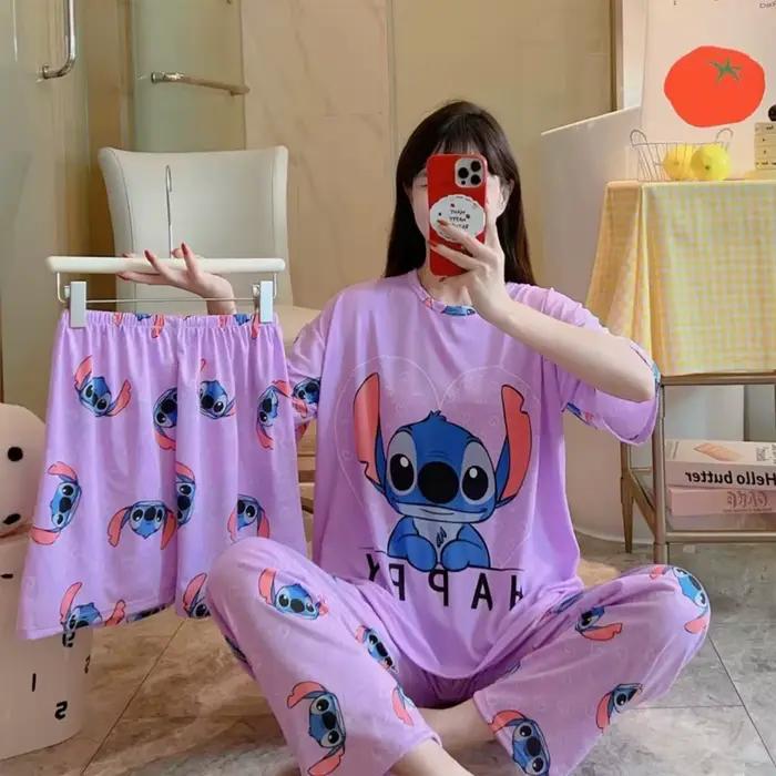 Nouvel ensemble pyjama trois pièces pour femme, tenue d'intérieur douce et confortable, pyjama décontracté à motif dessin animé, ensemble pyjama tendance pour femme