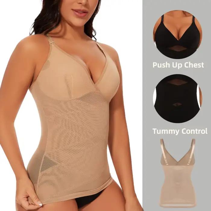 Body Shaper pour femmes contrôle du ventre Shapewear débardeurs de Compression haut caraco col en v Camisoles sans couture voir à travers la taille Shaper