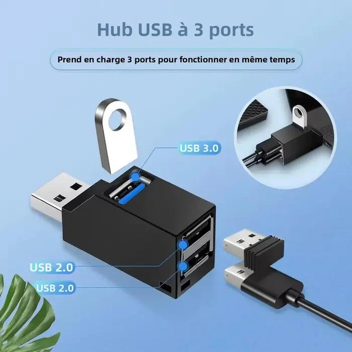 Hub USB 3.0, adaptateur et distributeur USB-A 3 ports, Plug and Play, aucun pilote requis, facile à utiliser, pour ordinateur portable, PC, voiture, Mac Pro, iPa