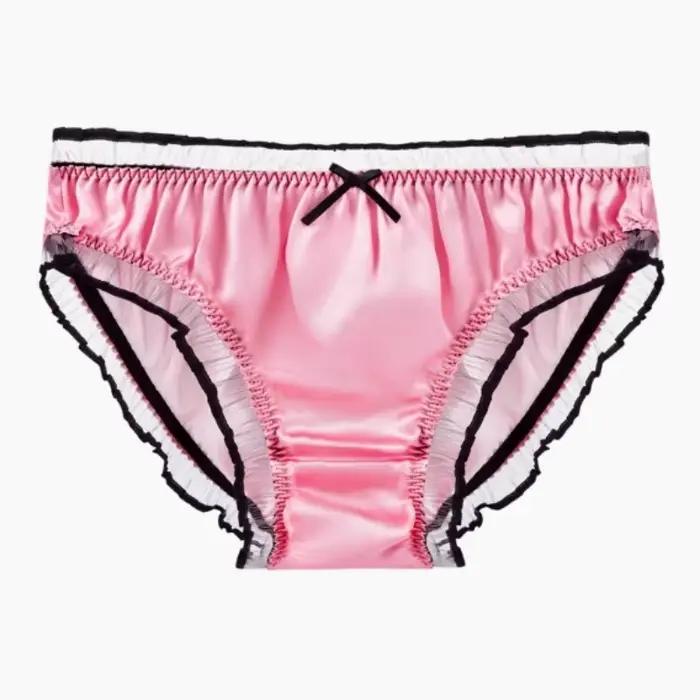 Sous-vêtements unisexes en soie de mûrier, slip lisse à volants, Sexy, confortable, doux et brillant, culotte érotique pour Couples, Lingerie solide avec nœud