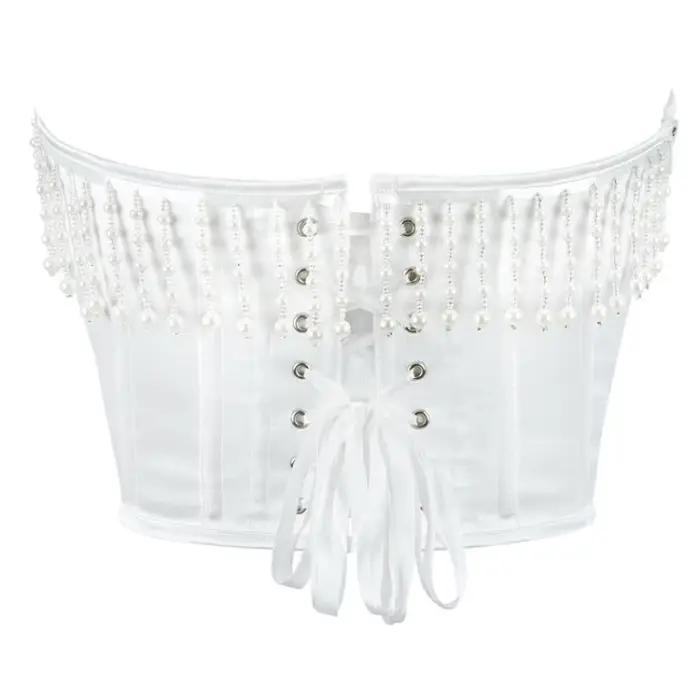Corset en perles blanches, vêtement court, Noble et élégant, Style princesse, à chevrons, vêtements courts, haut de taille pour fête de mariage