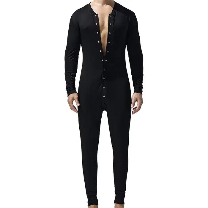 Hommes pyjamas combinaisons bouton vêtements de maison à manches longues confortable barboteuses Catsuit body décontracté ABDL adulte Onesie Couple