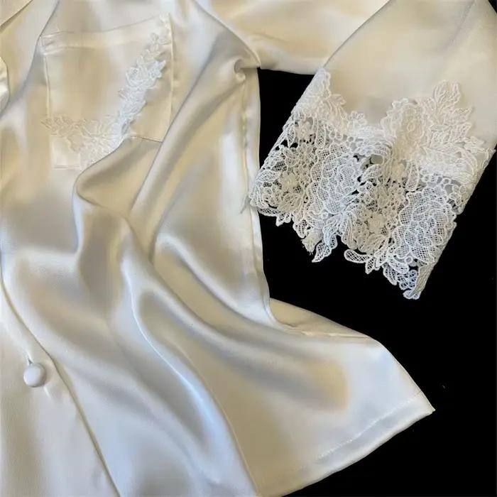 Pyjama Femme soie Satin vêtements de nuit pour vêtements de nuit nouvelle mode dentelle maison vêtements femmes Pyjamas costume Femme vêtements de nuit