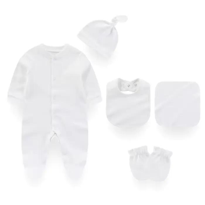 Ensemble de pyjamas en coton pour nouveau-né, barboteuse unisexe, vêtements pour bébé garçon et fille, combinaison solide pour documents, printemps et automne, 5 pièces