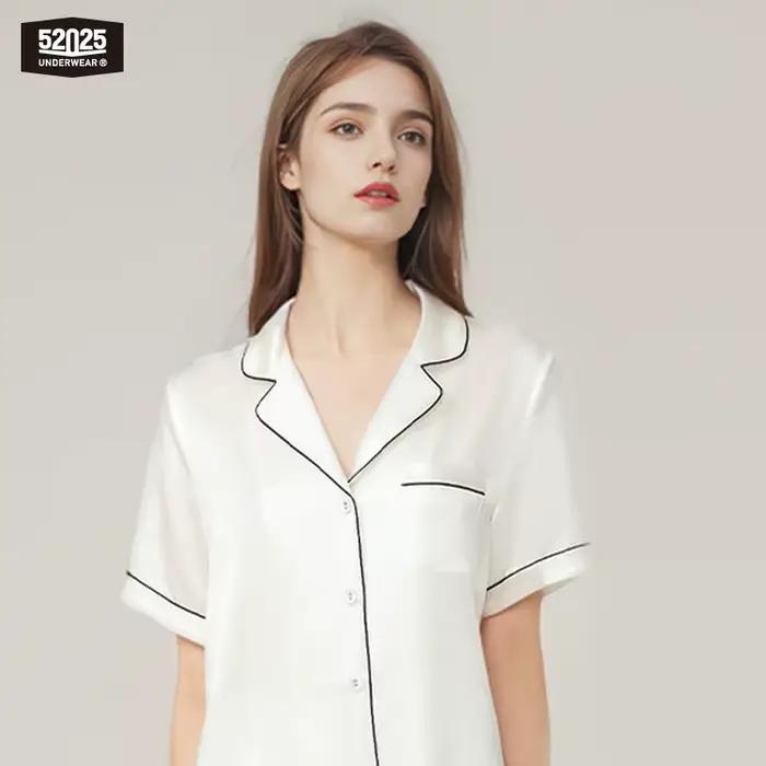 Ensemble de pyjama en soie pour femme 52025 – 100 % soie de mûrier, manches courtes et short, confort élégant, style intemporel, luxe sans effort