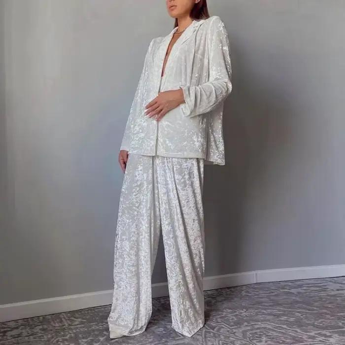 Pyjama de luxe pour femmes, ensemble deux pièces élégant, manches longues, chemise à revers, pantalon à jambes larges, tenues d'automne et d'hiver, vêtements de nuit