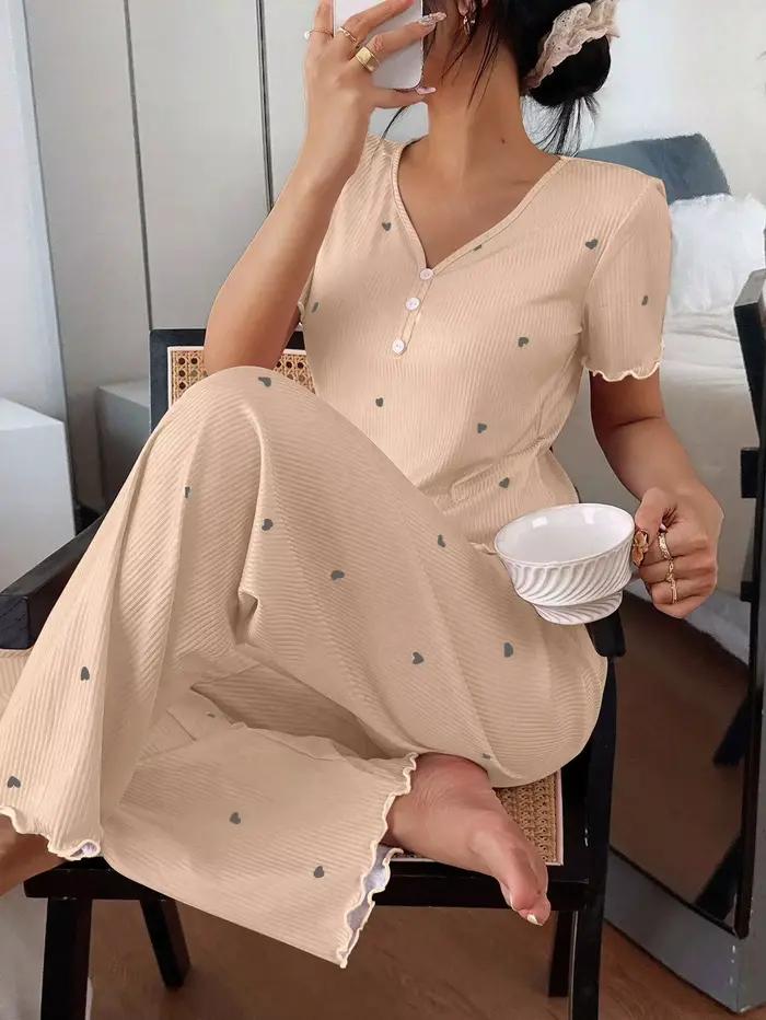 Ensembles assortis pour femmes, vêtements de nuit pour femmes, pyjama pour femmes, ensemble de pyjama à manches courtes, ensemble 2 pièces, tenue de maison pour femmes, pyjamas femmes