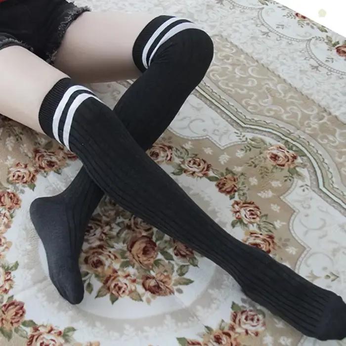 Bas en coton tricoté pour femmes, cuissardes hautes au-dessus du genou, bas longs en coton pour filles, chaussettes chaudes aux genoux, accessoire de vêtements