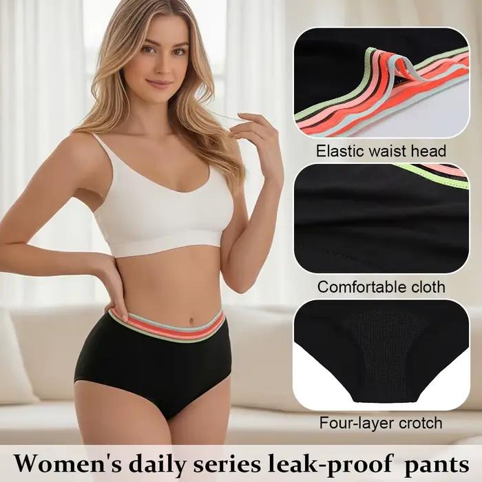 Culottes menstruelles 4 couches pour incontinence légère à modérée, taille haute, en coton doux, lavables, pour femmes