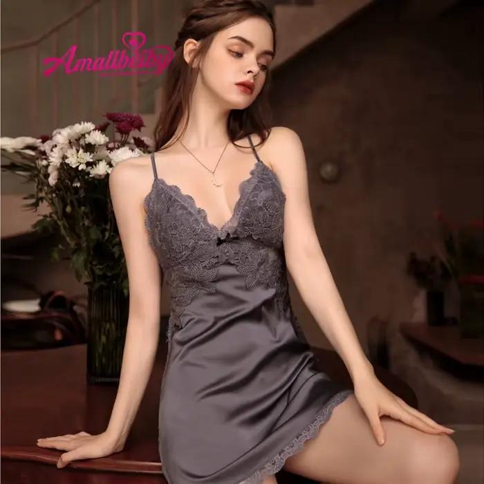 Robe de nuit en dentelle dos nu pour femmes, vêtements de nuit sexy d'hiver, chemise de nuit à bretelles, coussin de poitrine, vêtements d'intérieur, lingerie