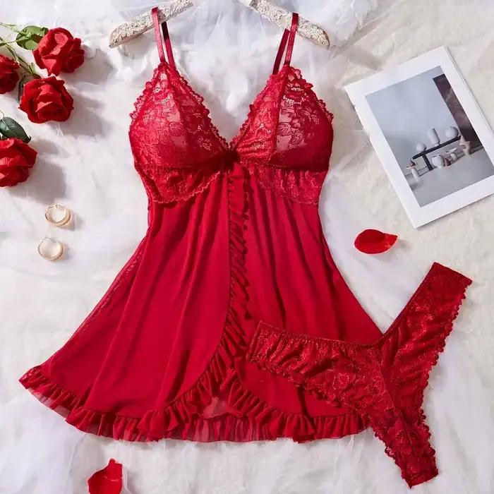 5 tailles choisir M L XL 2XL pyjamas ensembles fronde transparente Lingerie Sexy sous-vêtements pour femmes vêtements de nuit transparents dentelle chemise de nuit +