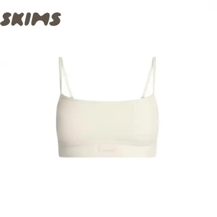 SKIMS RIB SCOOP BRALETTE - Bralette côtelée en coton à manches courtes pour femme, sous-vêtement dos nu