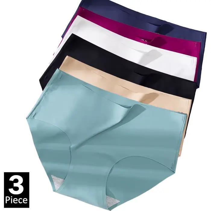 3 pièces grande taille sous-vêtements femmes culottes glace soie couleur unie dames sans couture sous-vêtements filles slips souffle Sexy Lingerie femme