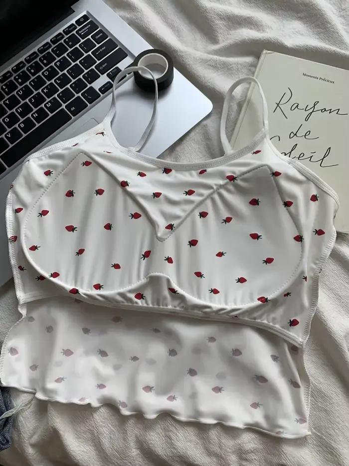 Camisole dos nu en fibre imprimée Harvey pour femme, haut précieux mignon avec soutien-gorge intégré, bretelles spaghetti, mince, livraison directe