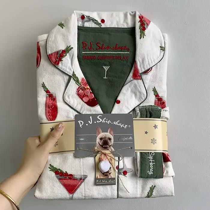 Ensemble de pyjamas en coton imbibé pour femmes, vêtements de nuit College de dessin animé, vêtements de détente à manches longues, vêtements pour la maison, automne, fjSet, nouveau, 2024, 2 pièces