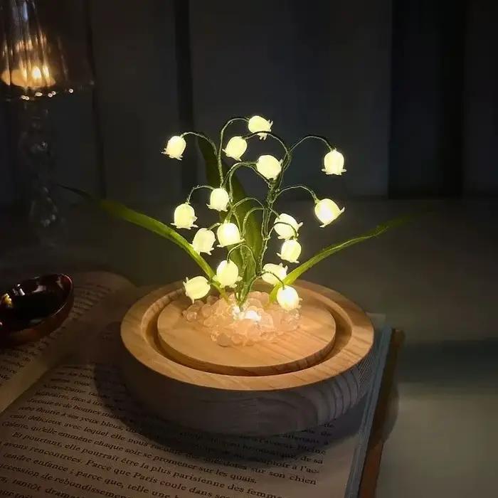 Décoration de veilleuse en forme de fleur Linglan pour la saint-valentin, matériel de bricolage fait à la main, ornement de chambre à coucher en verre, cadeau d'anniversaire