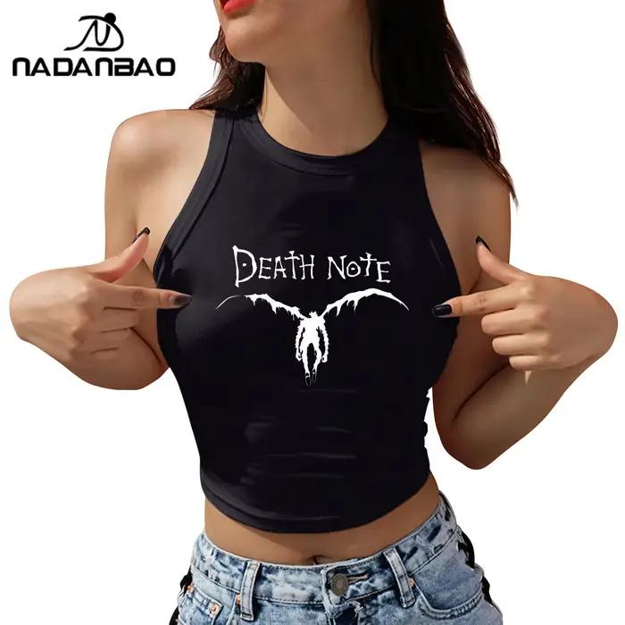 Nadanbao Sexy odhalená ramena krátký top pro ženy japonský Anime Death Note grafický potisk tílko letní ležérní bez rukávů T-Shirt