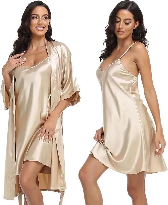 Ensemble pyjama de luxe en soie pour femmes robe à manches courtes jupe ample et confortable été élégant détente occasion spéciale