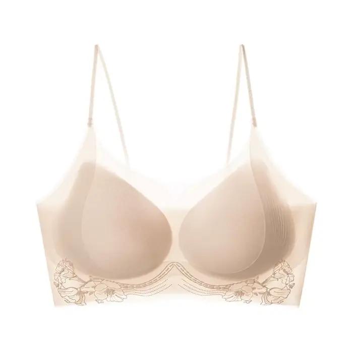 Soutien-gorge sans fil en soie glacée à motif fleur de camélia, coupe ajustée, décolleté en V profond, fin, sans couture, lingerie, soutien-gorge push-up pour femme
