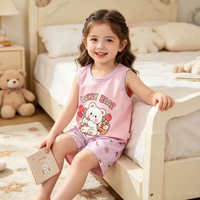 Ensemble de pyjamas pour garçons de 1 à 6 ans, en coton, été, pyjama pour tout-petits, sans manches, ensembles pour enfants, hauts + shorts, tenues en deux pièces