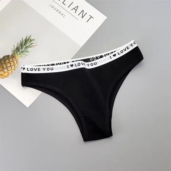 Culotte en coton avec lettres romantiques pour femme, culotte sexy pour femme, slip monochrome, culotte commandée confortable, document féminin, ensemble de 6 pièces
