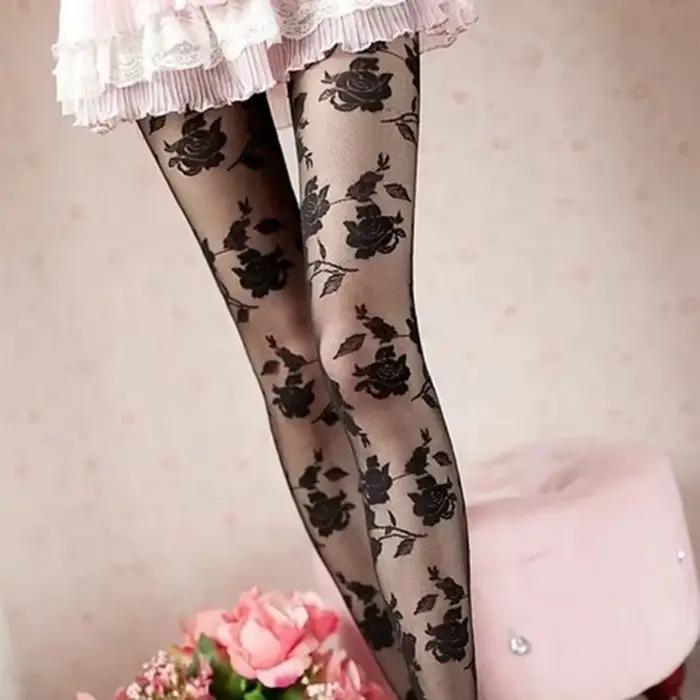 Collants transparents évidés pour femmes, collants de tatouage, bonneterie fantaisie, mince, rose sexy