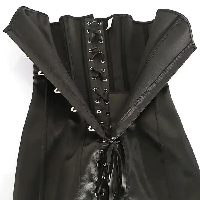Dámský korzetový šat Sexy overbust top bustier body Shaper Dlouhý trup Korsett velká velikost Saténová tkanička gotický Corsetto černý