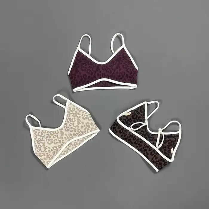 HISTELLO Soutien-gorge de sport pour femme, imprimé léopard, rembourré, sans couture, côtelé, pour yoga, fitness, entraînement, respirant, séchage rapide, vêtements de sport pour la gym