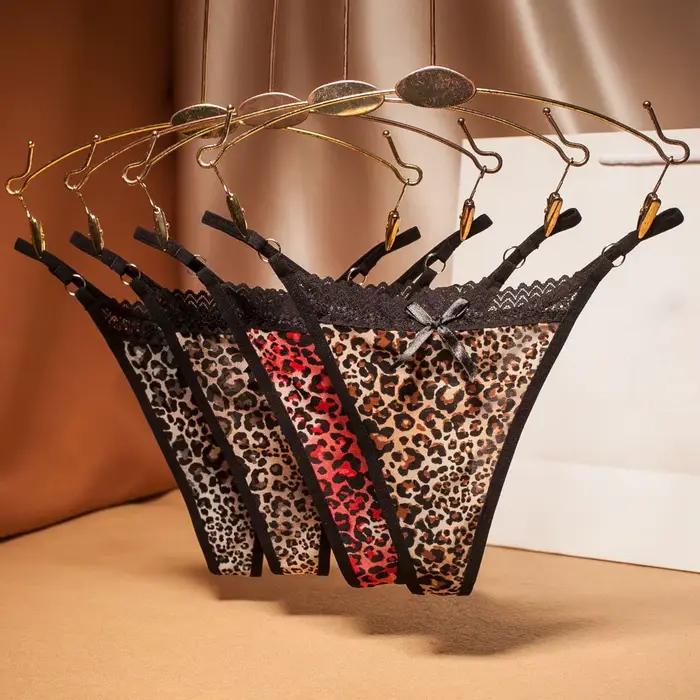 Culotte Léopard Sexy en Dentelle avec Nministériels d pour Femme, Lingerie Féminine, String Respirant, Slip en Maille, Sous-Vêtement Transparent