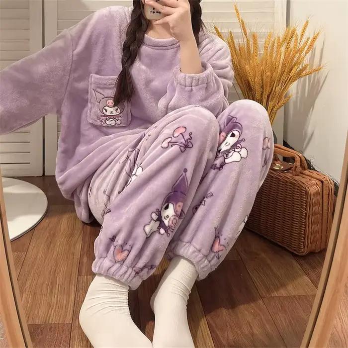 Automne et hiver pyjamas femme flanelle animation dessin animé doux mignon fille net rouge corail velours étudiant loungewear costume