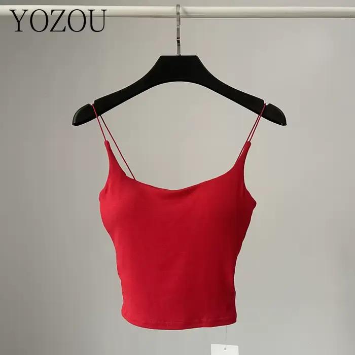 YOZOU-Soutien-Gorge Court Rouge avec Bretelles Standard pour Femme, Camisole Épicée, Beige, Rose, Noir, Été, FibrSemi, Années 2000, Y2k
