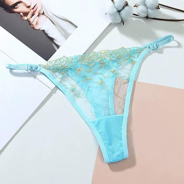 Culotte femme Lingerie pour dames brodé maille creuse séduisante string culotte femme vêtements Ropa intérieur Femenina