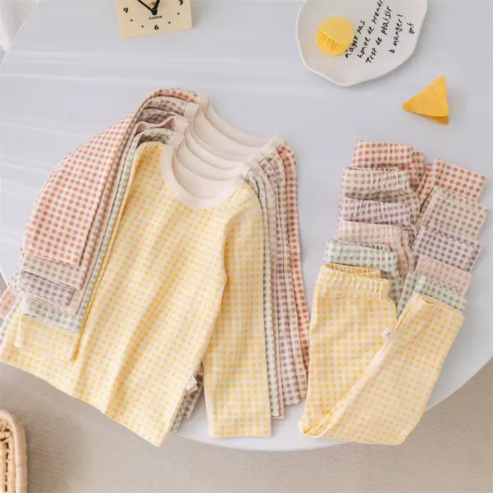 Costume pyjama pour enfants de 1 à 5 ans, vêtements de maison pour garçons et filles, sous-vêtements à carreaux, 2 pièces, haut + pantalon, T-shirt à manches longues, nouvelle collection 2026