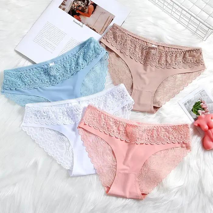 Culotte femme romantique dentelle sous-vêtements transparents taille basse Lingerie Sexy pour femme respirant confort solide femme slips S-XL