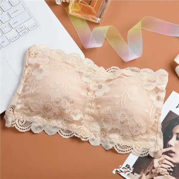 Soutien-gorge bandeau en dentelle pour femme, rembourré, bralette, sous-vêtements en dentelle florale, lingerie sexy, couleur unie, enveloppant