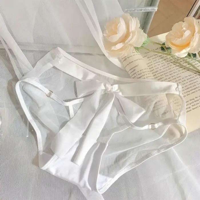 Culottes pour femmes de style français avec un grand nœud, fines, taille basse, lingerie transparente en maille, culottes pour femmes
