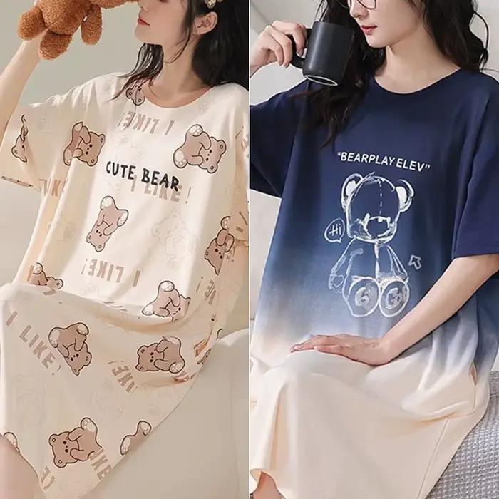 Chemise de nuit pour femmes, Version coréenne, vêtements de maison pour filles, vent doux, dessin animé mignon, Section fine, pyjama ample, Kawaii, mignon, respirant, décontracté