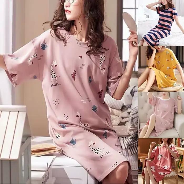 Robe de nuit pour femmes, nouvelle mode, vêtements de nuit, dessin animé, manches courtes, pyjama imprimé, 2024