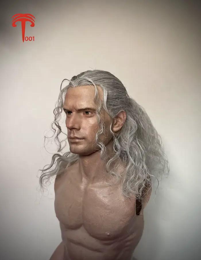 Tête de sorcière Henry Cavill sculptée XT001, sculpture de tête de greffe de cheveux adaptée aux poupées de corps de soldat masculin de 12 pouces, 1/6
