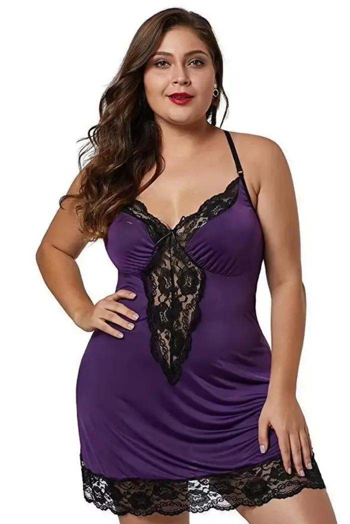 8XL grande taille Lingerie femmes dentelle voir à travers Teddy nuisette col en V sans manches chemise de nuit grande taille vêtements de nuit érotiques pyjamas