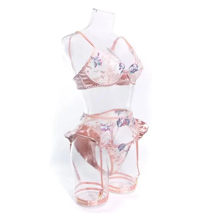 Lingerie sensuelle pour femmes, sous-vêtements fantaisie en soie florale, jarretelles transparentes, ensembles exotiques, produits intimes de luxe féeriques