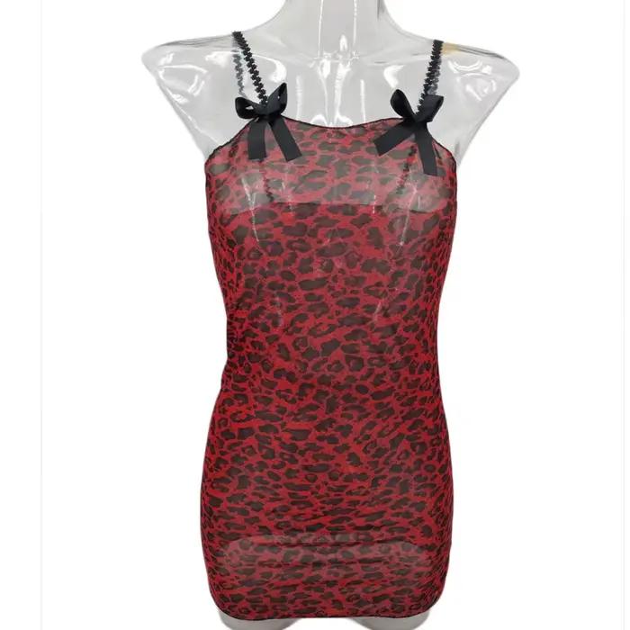 Chemise de nuit léopard Sexy pour femmes, bretelles Spaghetti, moulante, vêtements de nuit, élastique, fin, nu, vêtements de maison, nuisette, vêtements de détente