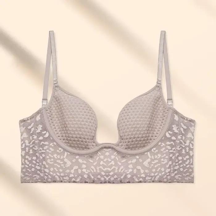 Lingerie française sexy en dentelle léopard pour femmes, soutien-gorge dos nu en forme de U, soutien-gorge invisible ultra-fin, bralette en maille