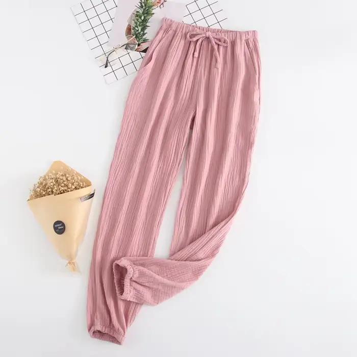 Pyjama en crêpe de gaze 100% coton pour femme, pantalon de nuit, bas de pyjama, nouveau Couple, 100% coton