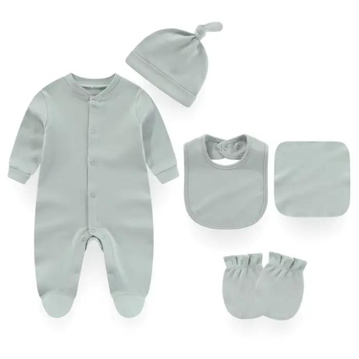 Ensemble de pyjamas en coton pour nouveau-né, barboteuse unisexe, vêtements pour bébé garçon et fille, combinaison solide pour documents, printemps et automne, 5 pièces