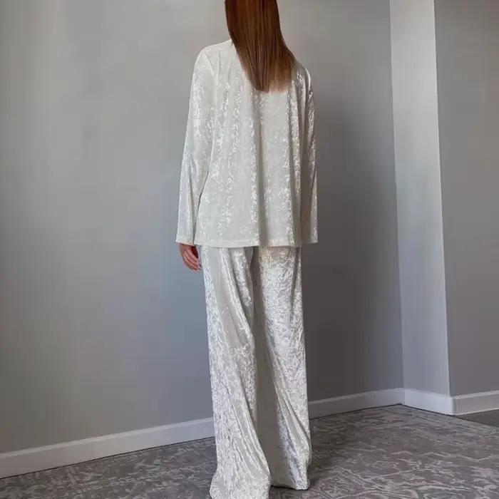 Pyjama de luxe pour femmes, ensemble deux pièces élégant, manches longues, chemise à revers, pantalon à jambes larges, tenues d'automne et d'hiver, vêtements de nuit
