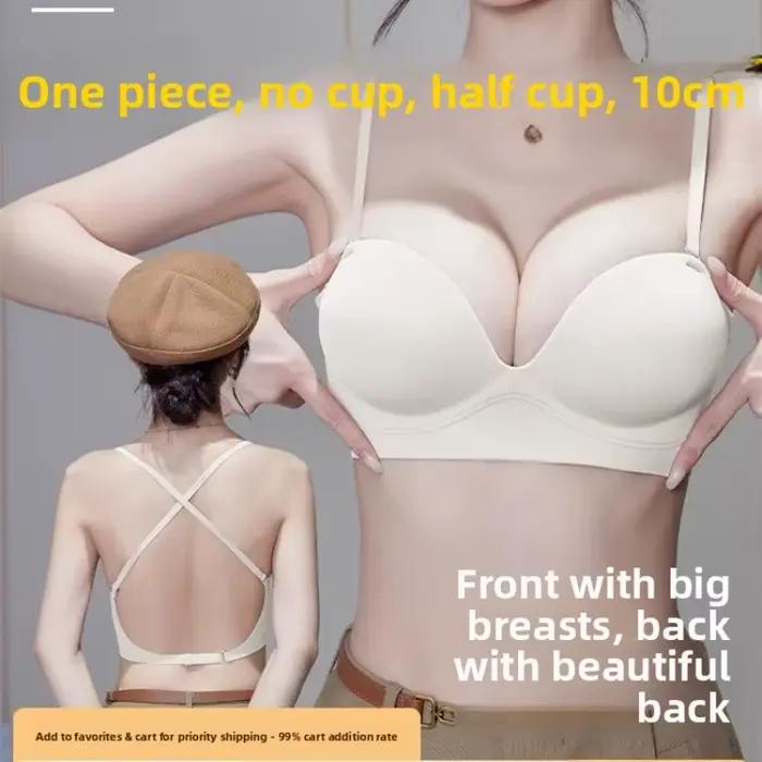 Soutien-gorge push-up pour poitrine petite - Soutien-gorge plongeant à dos en U rembourré de 10 cm, soutien-gorge sans fil et sans dos pour un effet liftant et de maintien