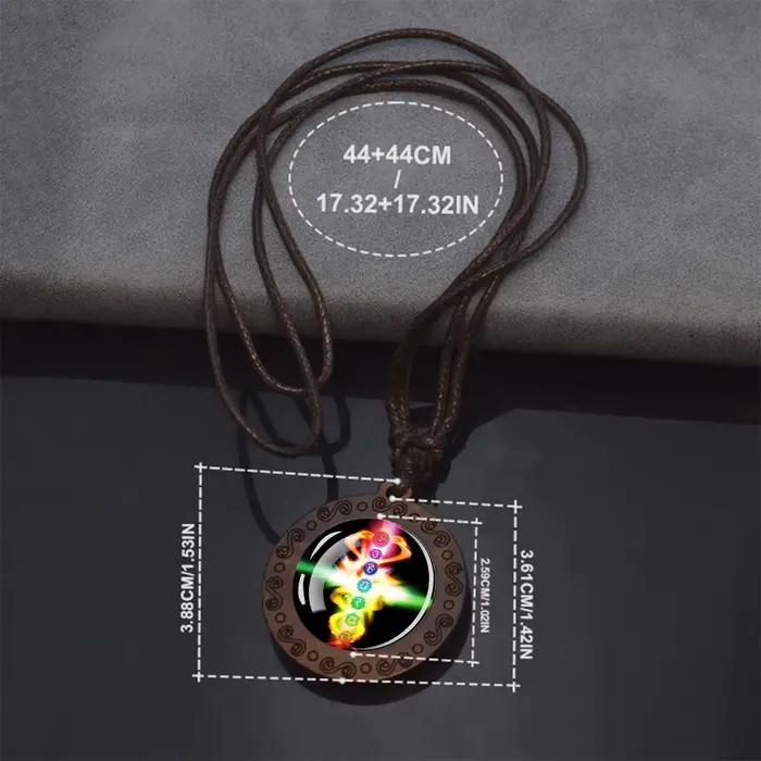 7Chakra symbole collier Yoga méditation dôme en verre Vintage en bois pendentif corde chaînes collier femmes hommes indien bouddhisme bijoux