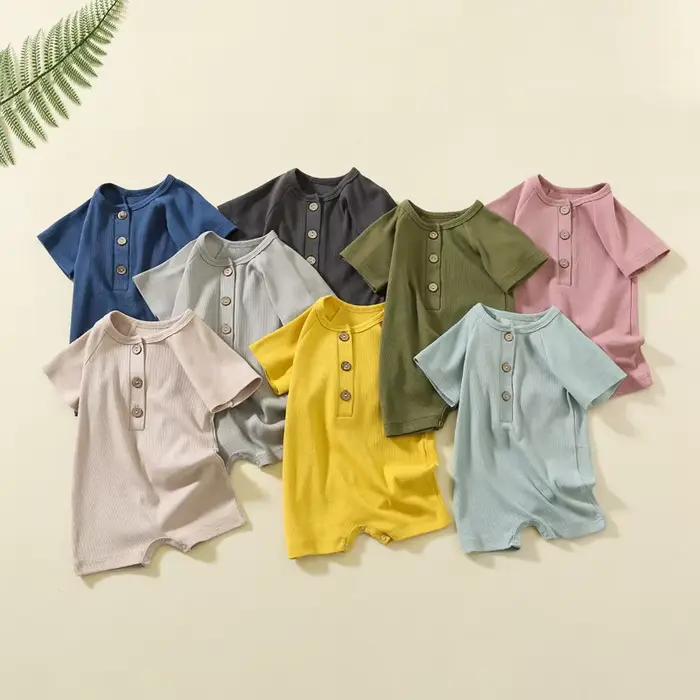 Barboteuse pour bébé garçon, vêtements d'été, pyjama fin pour bébé, combinaison à manches courtes, vêtements côtelés, tricot, tenues extensibles pour filles